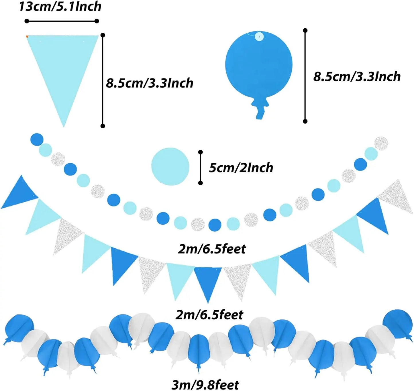 Party Decorations, 41 Pcs Blue Papar Fans Pompoms Garlands String Tissue Paper Tassel For Fiesta Home Bridal Baby Shower