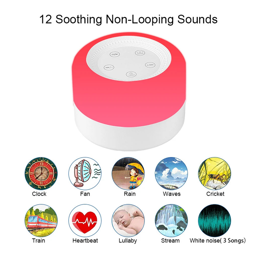 Baby White Noise Machine Soother Adjustable Night Light with 12 Soothing Sounds 7 Lighting Colors Timer for Baby Students Adults