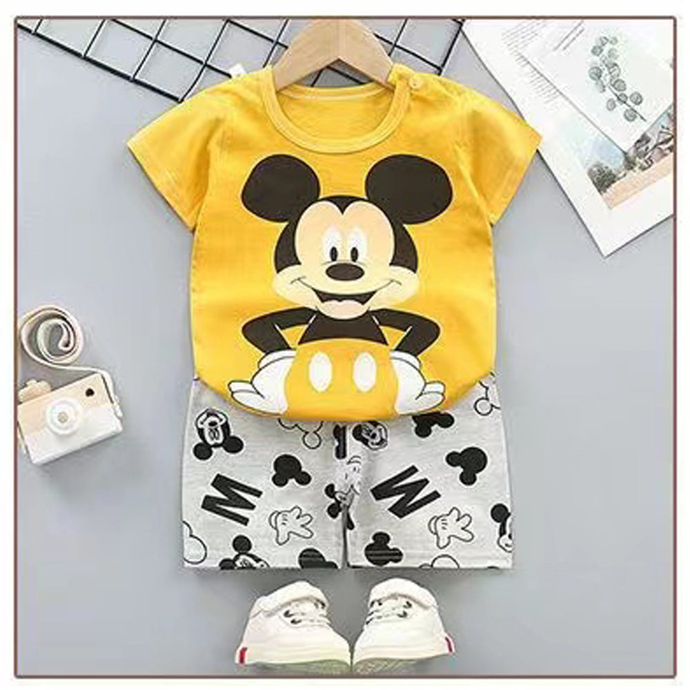 the new cross-border children's cotton short-sleeved suit for infants and young children T need shorts suit for home wear