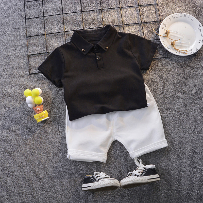 Children's summer suit Boys 2022 new fashion style children's summer short sleeve + medium pants two-piece set
