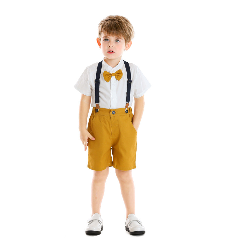 Baby Boy Summer Clothes Outfits Infant Baby Boy Gentleman Suit Bow Tie Shirt Suspenders Shorts Pants Overalls Outfits Kids Cloth