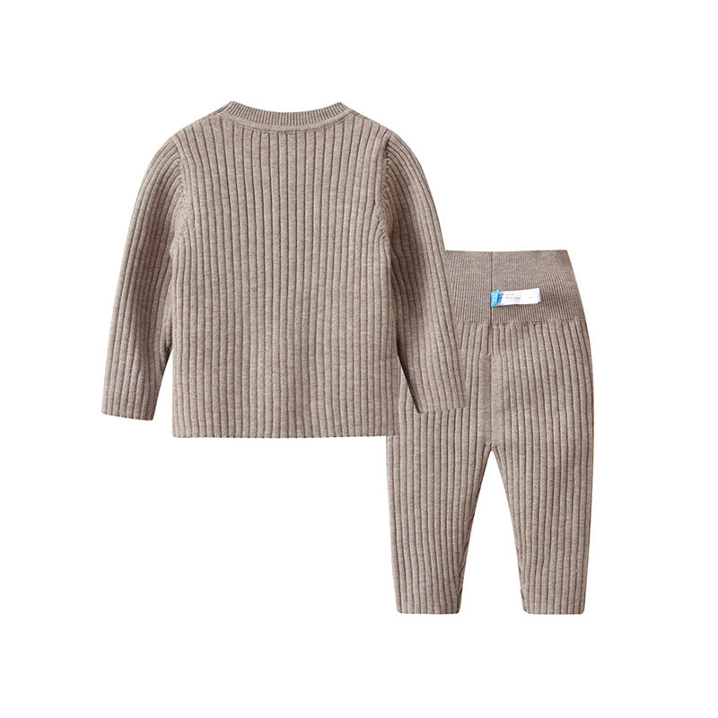 Spring and Autumn Korean version baby sweater set pit strip knitted shirt high waist pants hat men's baby warm leggings