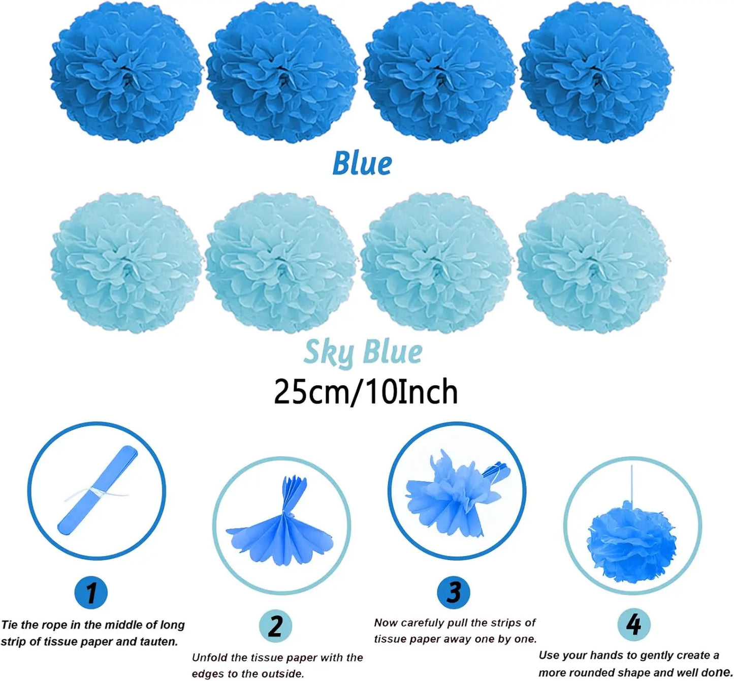 Party Decorations, 41 Pcs Blue Papar Fans Pompoms Garlands String Tissue Paper Tassel For Fiesta Home Bridal Baby Shower