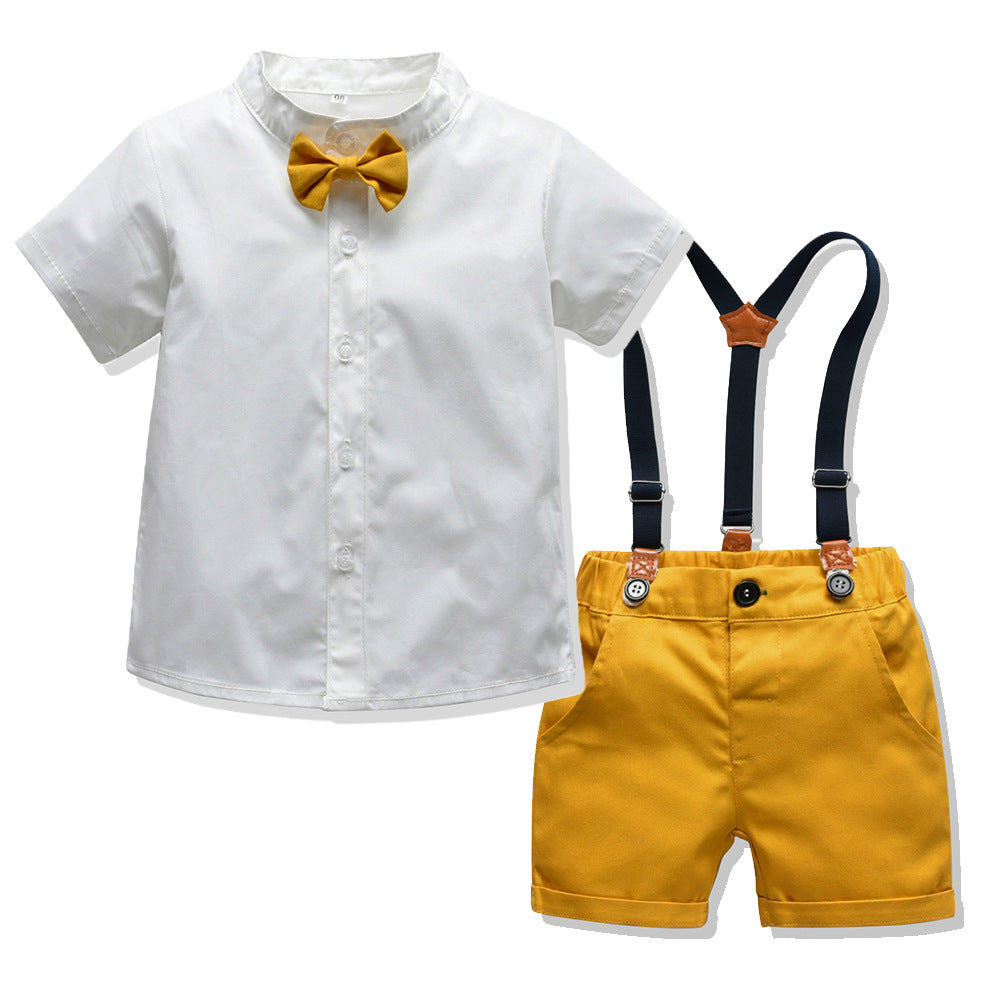 Baby Boy Summer Clothes Outfits Infant Baby Boy Gentleman Suit Bow Tie Shirt Suspenders Shorts Pants Overalls Outfits Kids Cloth