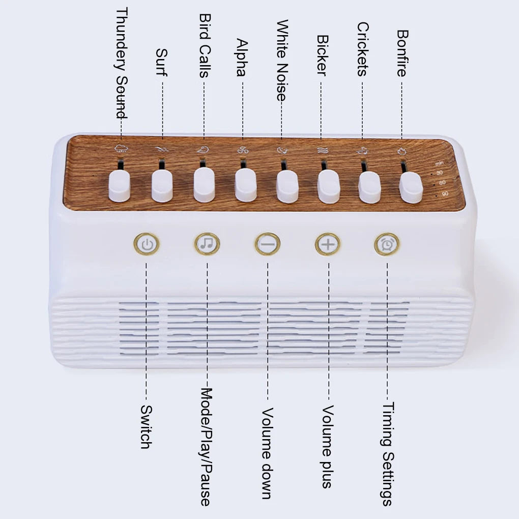 8 Natural Sounds Baby White Noise Sleep Machine Wireless Bluetooth-compatible Speaker Portable Music Box Bedroom Sleep Aids Tool