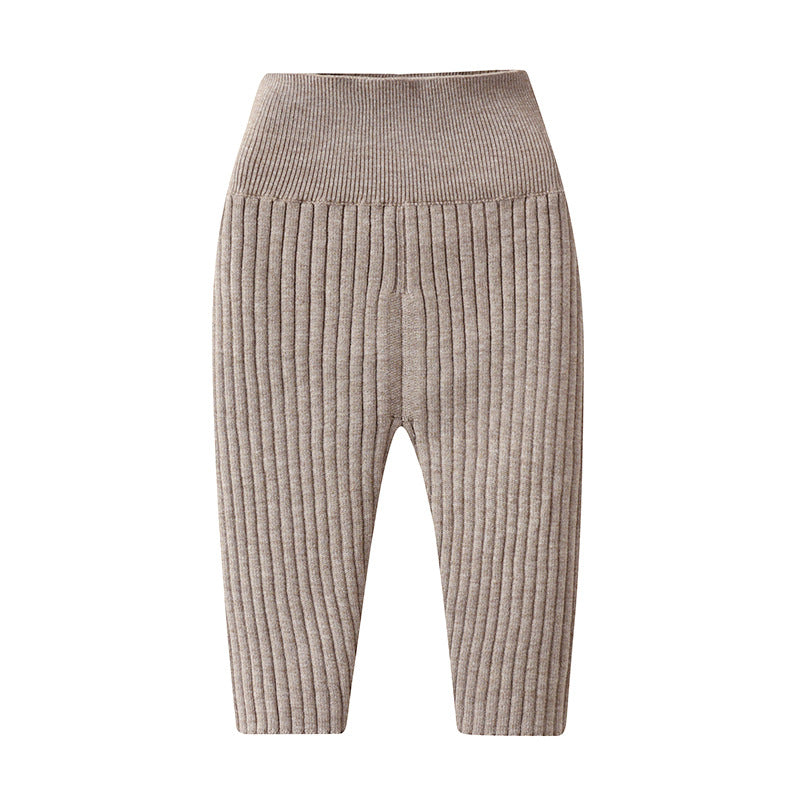 Spring and Autumn Korean version baby sweater set pit strip knitted shirt high waist pants hat men's baby warm leggings