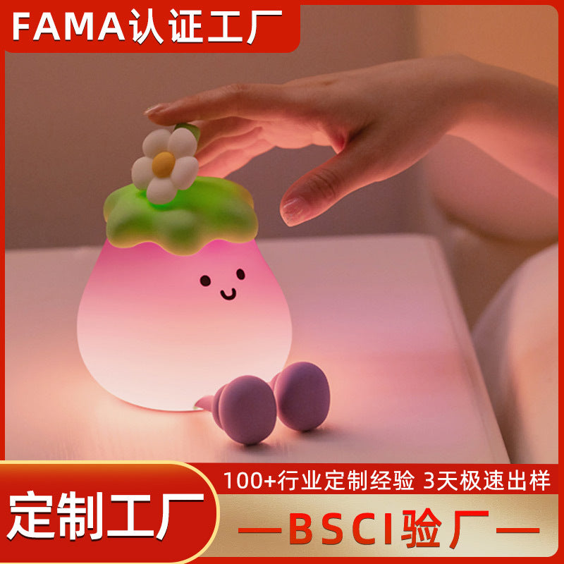 Eggplant night light nursing eye protection bedroom sleep light with sleeping pat lamp silicone charging night light