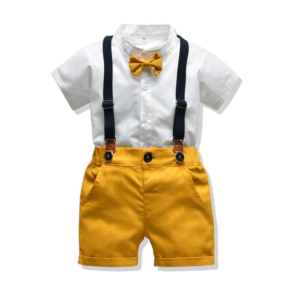 Baby Boy Summer Clothes Outfits Infant Baby Boy Gentleman Suit Bow Tie Shirt Suspenders Shorts Pants Overalls Outfits Kids Cloth