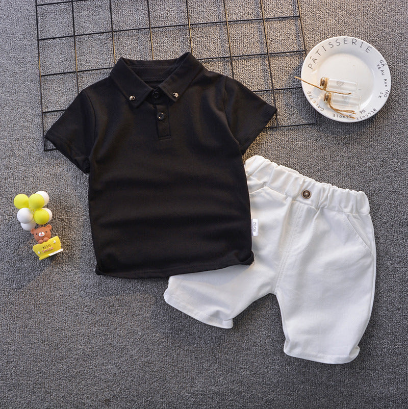 Children's summer suit Boys 2022 new fashion style children's summer short sleeve + medium pants two-piece set