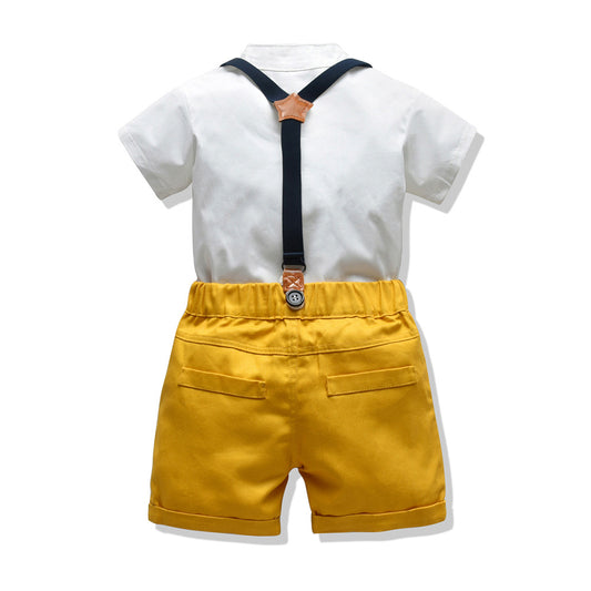 Baby Boy Summer Clothes Outfits Infant Baby Boy Gentleman Suit Bow Tie Shirt Suspenders Shorts Pants Overalls Outfits Kids Cloth