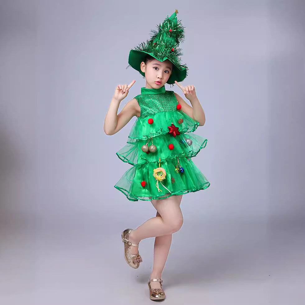 Christmas children's clothing, girls' Christmas tree dress, performance costume, green elf, kindergarten performance costume, little tree