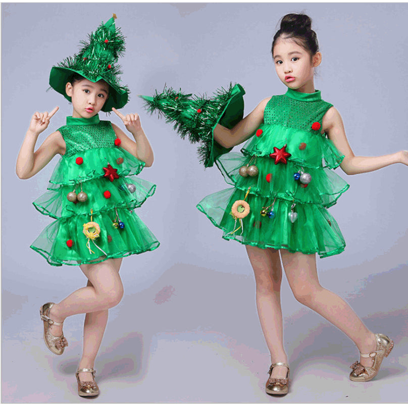 Christmas children's clothing, girls' Christmas tree dress, performance costume, green elf, kindergarten performance costume, little tree