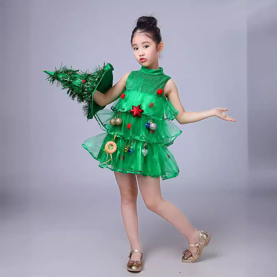 Christmas children's clothing, girls' Christmas tree dress, performance costume, green elf, kindergarten performance costume, little tree