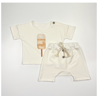 Korean version of children's wear summer INS leisure suit pure cotton boys and girls T shirt shorts two pieces of the latest baby trend