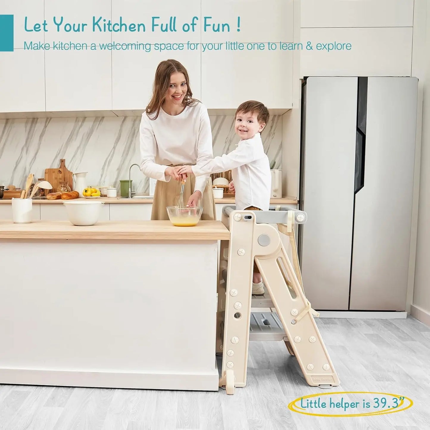 Foldable Toddler Tower Kitchen Learning Stool Helper, Montessori Kids Standing Tower For Counter, Collapsible Adjustable Baby